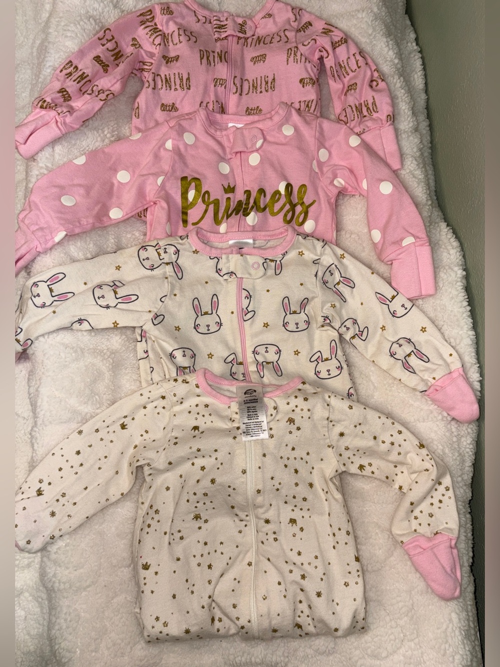 Gerber Pink & Cream Princess Bunny 4-Pack Sleep Onesies